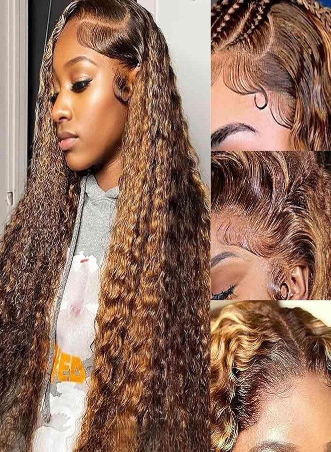 WPPIKK Highlight Lace Front Wig Human Hair 180 Density Brazilian Wet and Wavy Human Hair Wigs for Black Women Curly P4/27 Colored 13x4 Lace Frontal Wig (P4/27 Highlight Color, 24 Inch) - Image 1